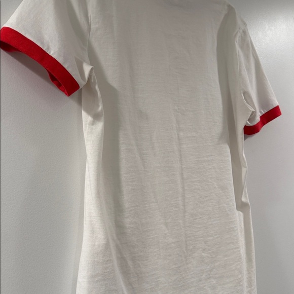 Ganni White Tee with Red Ringer Trim and Logo Ganni Patch, Sz Xsm - Picture 7 of 10
